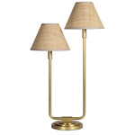 Polly Rattan Shade Double Arm Table Lamp - Natural Brass / Rattan