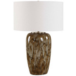Torrence Table Lamp - Brown / Antique Brass / White