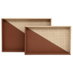 Leather & Raffia Tray Set of 2 - 