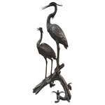 Herons On Branch Sculpture - Bronze