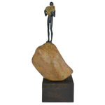 Tall Man On Rock Sculpture - Bronze / Brown