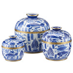 Rice Tureen Set of 3 - Brass / Blue / White