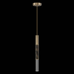 Antonia Cylinder Pendant - Gold Leaf / Brass / Charcoal / Crystal