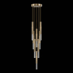 Antonia Cylinder Round Multi-Light Pendant - Gold Leaf / Brass / No Skin / Crystal