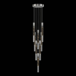Antonia Cylinder Round Multi-Light Pendant - Ombre Silver / Brass / Charcoal / Crystal