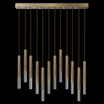 Antonia Cylinder Linear Pendant - Gold Leaf / Brass / No Skin / Crystal