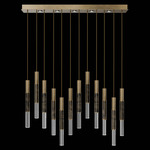 Antonia Cylinder Linear Pendant - Gold Leaf / Brass / Charcoal / Crystal