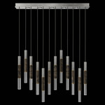 Antonia Cylinder Linear Pendant - Silver Leaf / Brass / Charcoal / Crystal