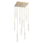 Icefall Square Multi-Light Pendant - Gilded Brass / Clear