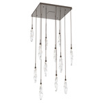 Icefall Square Multi-Light Pendant - Flat Bronze / Clear
