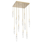 Icefall Square Multi-Light Pendant - Gilded Brass / Clear
