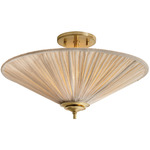 Helen Semi Flush Ceiling Light - Aged Brass / Natural Linen