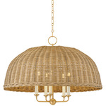 Arwen Chandelier - Aged Brass / Natural Rattan