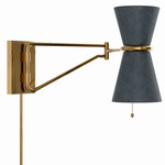 Gable Swing Arm Wall Sconce - Antique Brass / Storm Blue