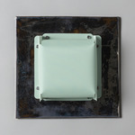Field Square Warm Dim Wall Sconce - Obsidian / Sky Fabric