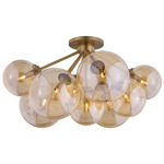 Santee Semi Flush Ceiling Light - Patina Brass / Champagne