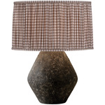 Artifact Table Lamp with Gathered Drum Shade - Lava / Gingham Brown