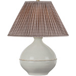 Salvage Table Lamp with Gathered Taper Shade - Pale Sage / Gingham Brown