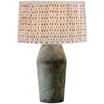 Artifact Tall Table Lamp with Gathered Drum Shade - Moonstone / Primose Red