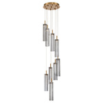 Addis Round Multi-Light Pendant - Aged Brass / Smoke