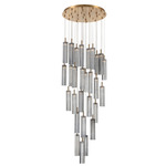 Addis Round Multi-Light Pendant - Aged Brass / Smoke