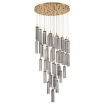 Addis Round Multi-Light Pendant - Aged Brass / Smoke