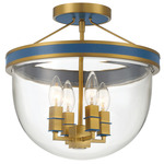 Herrick Semi Flush Ceiling Light - Luxe Gold / Navy Blue / Clear