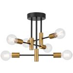 Sean Semi Flush Ceiling Light - Black / Antique Brushed Brass