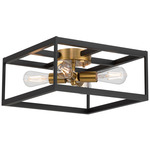Nikki Ceiling Flush Light - Black / Antique Brushed Brass