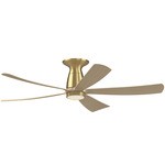 Kute5 Smart Flush Ceiling Fan with Knurled Light - Brushed Satin Brass / Natural