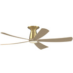Kute5 Smart Flush Ceiling Fan - Brushed Satin Brass / Natural