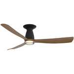 Kute3 Smart Flush Ceiling Fan with Double-Walled Light - Black / Koa / Koa