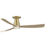 Kute3 Smart Flush Ceiling Fan with Double-Walled Light - Brushed Satin Brass / Natural / Natural