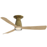 Kute3 Smart Flush Ceiling Fan with Double-Walled Light - Brushed Satin Brass / Natural / Natural