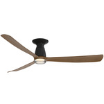 Kute3 Smart Flush Ceiling Fan with Double-Walled Light - Black / Koa / Koa