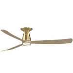 Kute3 Smart Flush Ceiling Fan with Double-Walled Light - Brushed Satin Brass / Natural / Natural