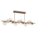Luna Twisted Branch Linear Chandelier - Burnished Bronze / Amber Floret