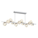 Luna Twisted Branch Linear Chandelier - Classic Silver / Amber Floret