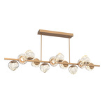 Luna Twisted Branch Linear Chandelier - Novel Brass / Amber Floret