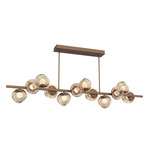Luna Twisted Branch Linear Chandelier - Burnished Bronze / Bronze Floret