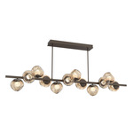 Luna Twisted Branch Linear Chandelier - Flat Bronze / Bronze Floret