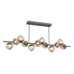 Luna Twisted Branch Linear Chandelier - Graphite / Bronze Floret