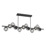 Luna Twisted Branch Linear Chandelier - Matte Black / Smoke Floret