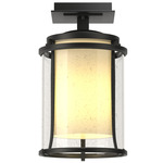 Meridian Outdoor Semi Flush Ceiling Light - Marine Grade Black / Opal and Seeded