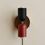 Up Down Plug-In Wall Sconce - Patina Brass Canopy / Black Upper Shade