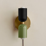 Up Down Plug-In Wall Sconce - Brass Canopy / Black Upper Shade