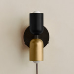 Up Down Plug-In Wall Sconce - Blackened Brass Canopy / Black Upper Shade
