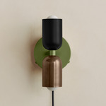 Up Down Plug-In Wall Sconce - Reed Green Canopy / Black Upper Shade