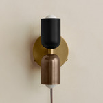 Up Down Plug-In Wall Sconce - Brass Canopy / Black Upper Shade