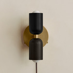 Up Down Plug-In Wall Sconce - Brass Canopy / Black Upper Shade